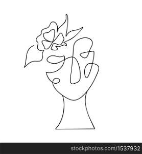 Vector woman face one line drawing. Monoline portrait minimalistic style. Simple design illustration logo or icon for greeting card, business card, beauty center, spa, girls shop.. Vector woman face one line drawing. Monoline portrait minimalistic style. Simple design illustration logo or icon for greeting card, business card, beauty center, spa, girls shop