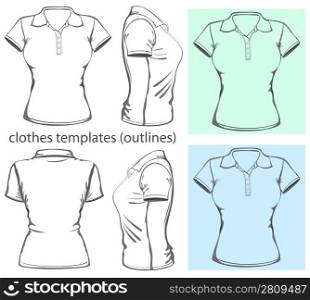 Vector. Women&acute;s polo-shirt design template (front, back and side view). Outline