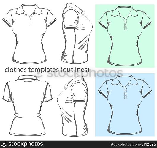 Vector. Women&acute;s polo-shirt design template (front, back and side view). Outline