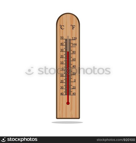 Vector Wood Thermometer temperature isolated on white background , 30 Celsius hot summer