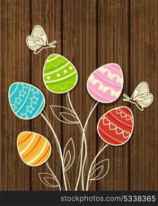 Vector wooden Easter background with eggs