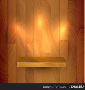 Vector wooden empty realistic bookshelf with lights illustration