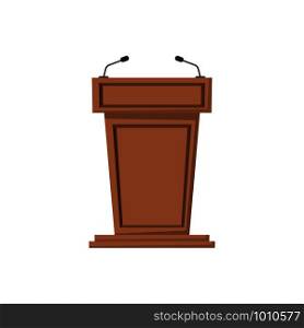 vector wooden podium with microphones in flat style, vector. vector wooden podium with microphones in flat style