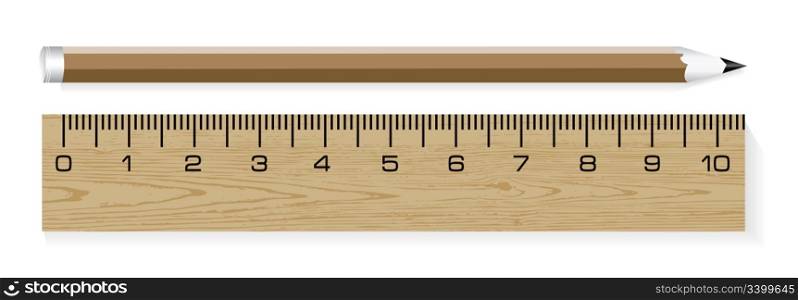 Vector wooden ruler and pencils