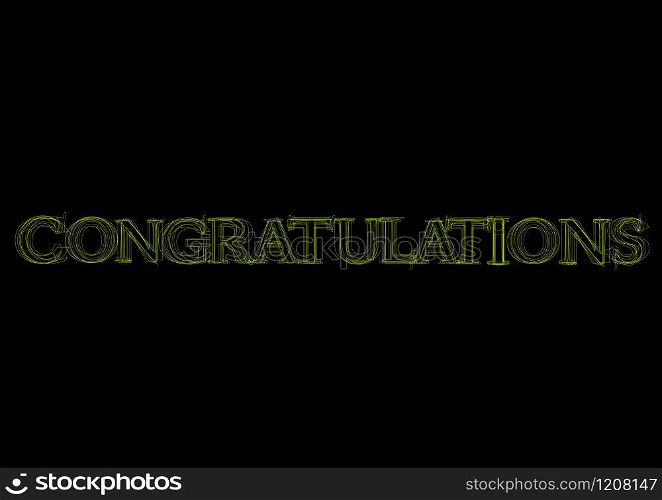 Vector word congratulation, green light on black background