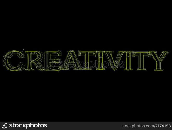 Vector word creativity, green light on black background
