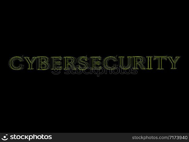 Vector word cybersecurity, green light on black background