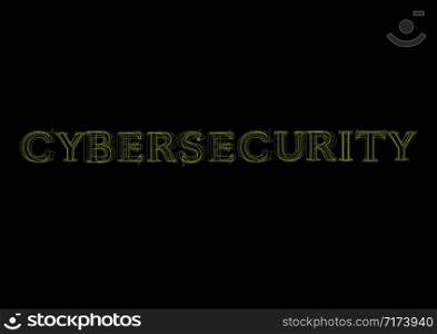 Vector word cybersecurity, green light on black background