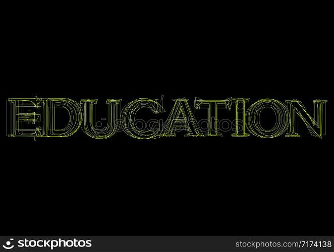 Vector word education, green light on black background