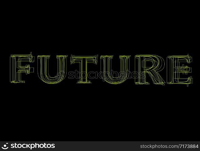 Vector word future, green light on black background