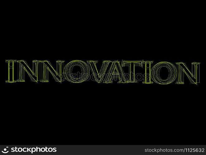 Vector word innovation, green light on black background