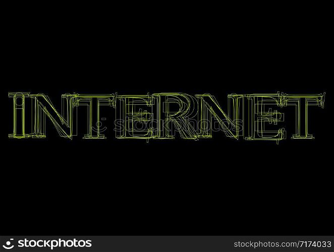 Vector word internet, green light on black background