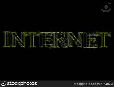 Vector word internet, green light on black background