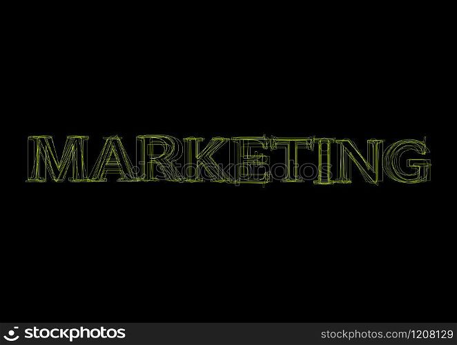 Vector word marketing, green light on black background