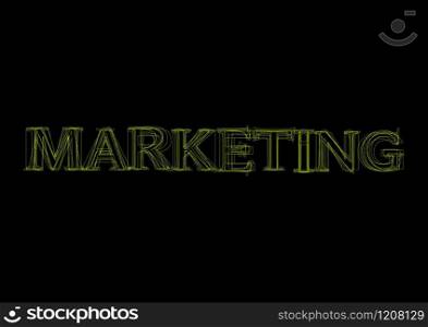 Vector word marketing, green light on black background