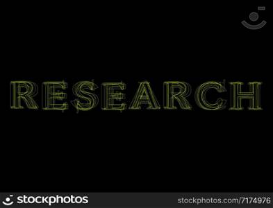Vector word research, green light on black background