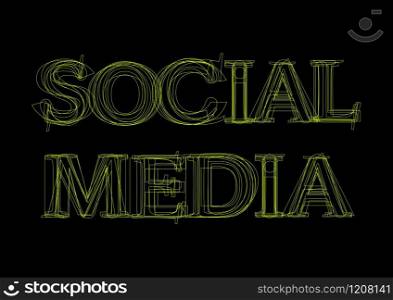 Vector word social media, green light on black background