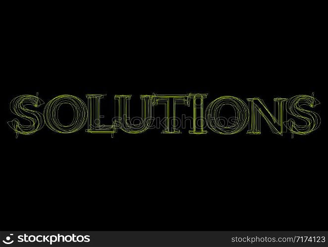Vector word solutions, green light on black background