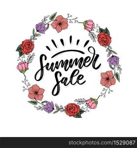 Vector word Summer sale .Letters made of flowers and leaves on a white background.. Vector word Summer sale .Letters made of flowers and leaves Summer sale Holiday Flyer Banner Poster Summer sales