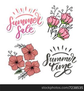 Vector word Summer sale .Letters made of flowers and leaves on a white background.. Vector word Summer sale .Letters made of flowers and leaves Summer sale Holiday Flyer Banner Poster Summer sales