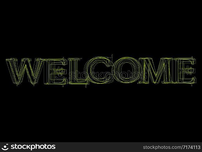 Vector word welcome, green light on black background