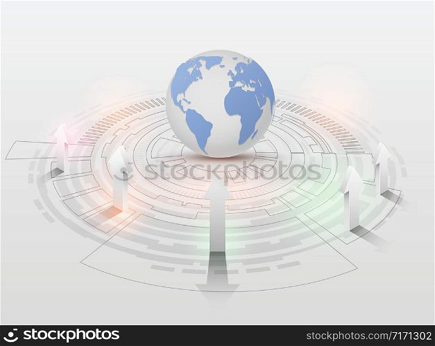 Vector world technology concept with arrows, fast data transfer. On a white background
