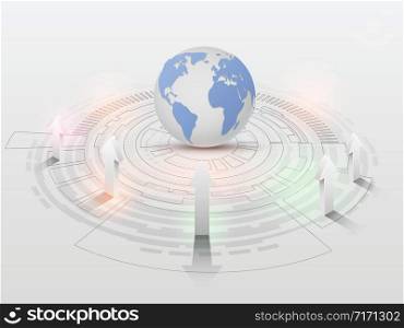 Vector world technology concept with arrows, fast data transfer. On a white background