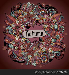 Vector wreath of autumn flowers and leaves card