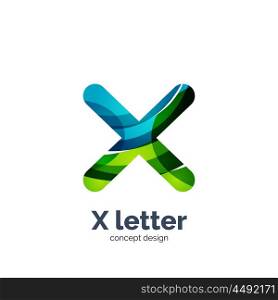Vector X letter logo, modern abstract geometric elegant design, shiny light effect. Created with flowing waves