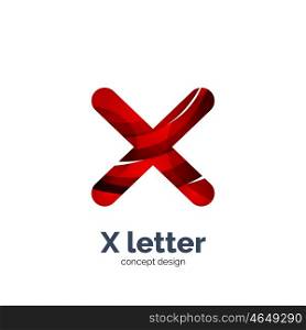 Vector X letter logo, modern abstract geometric elegant design, shiny light effect. Created with flowing waves