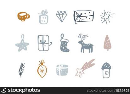 Vector xmas doodle scandinavian elements. Christmas and New year decoration. Winter background for fabric, textile, wrapping paper and other decoration illustration.. Vector xmas doodle scandinavian elements. Christmas and New year decoration. Winter background for fabric, textile, wrapping paper and other decoration illustration