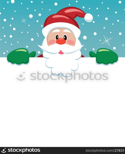 vector xmas illustration of santa holding blank paper for your text