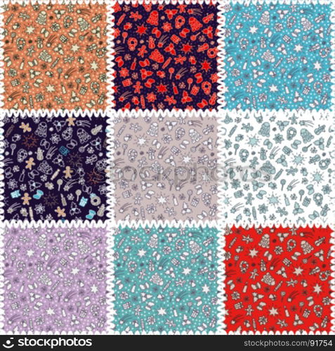 Vector Xmas pattern, patchwork style. Vector Xmas pattern, patchwork style. Colorful Xmas background