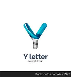 Vector Y letter logo, modern abstract geometric elegant design, shiny light effect. Created with flowing waves