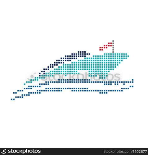 Vector yacht and boat with dots, embroidered style