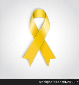 Vector Yellow awareness ribbon on white background. Bone cancer and troops support symbol