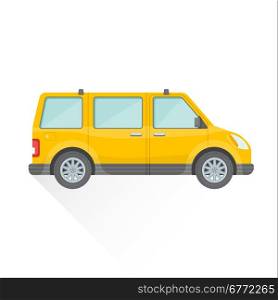 vector yellow color flat design passenger minivan body type vehicle illustration isolated white background long shadow&#xA;