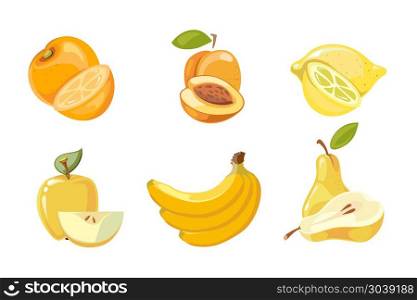 Vector yellow fruits collection isolated over white. Vector yellow fruits collection isolated over white. Apricot and banana, orange and lemon illustration