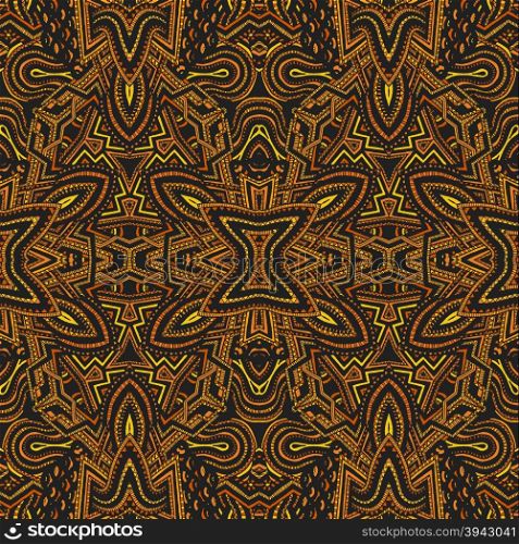 vector yellow gold colored hand drawn abstract psychedelic zentangle seamless pattern illustration &#xA;