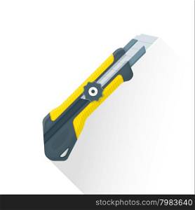vector yellow gray color flat design stationary construction knife illustration isolated white background long shadow&#xA;