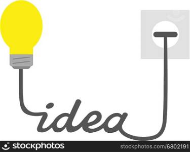 Vector yellow light bulb with idea wire plugged into outlet