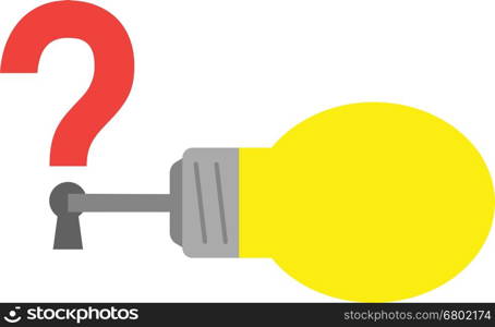 Vector yellow light bulb with key and question mark keyhole.