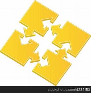Vector yellow puzzle pieces with arrows
