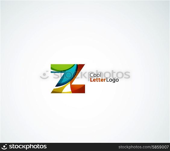 Vector Z alphabet letter logo. Created with transparent colorful overlapping geometric shapes, waves and flowing elements