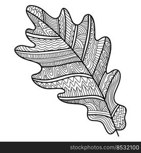 Vector zen tangle and doodle oak leaf. Nature coloring book. Black and white zentangle. Doodle handdrawn illustration.. Vector zen tangle and doodle oak leaf. Nature coloring book. Black and white zentangle. Doodle handdrawn illustration