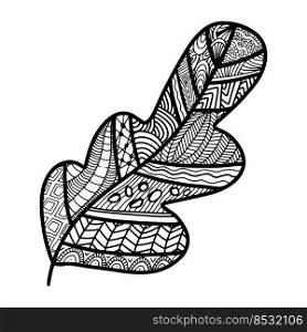 Vector zen tangle and doodle oak leaf. Nature coloring book. Black and white zentangle. Doodle handdrawn illustration.. Vector zen tangle and doodle oak leaf. Nature coloring book. Black and white zentangle. Doodle handdrawn illustration