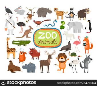 Vector Zoo Animals. Many different animals, giraffe, elephant, rhino and monkey