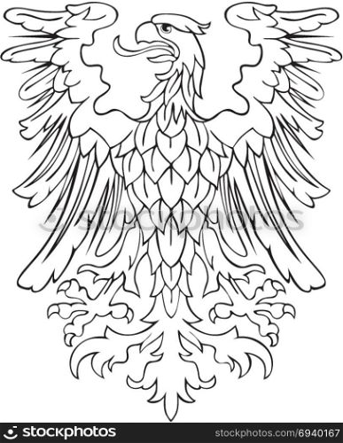 Vectorial pictogram of most heraldic monster - eagle, executed in style of gravure on wood. No dlends, gradients and strokes.