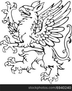 Vectorial pictogram of most heraldic monster - gryphon, executed in style of gravure on wood. No dlends, gradients and strokes.
