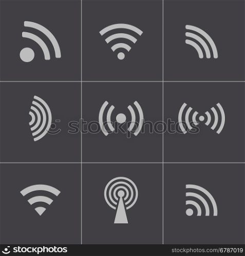Vectvor black wireless icons set on grey background. Vectvor black wireless icons set